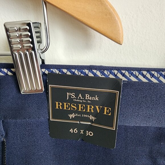 46x30 Blue Chinos Jos A Bank Cotton Reserve Pants New Flat Front Nwt Navy Khakis - Picture 5 of 17